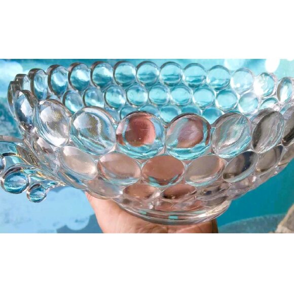 Vintage Westmoreland Thousand Eye Oval 2 Handled Bubble Glass Serving Bowl - Picture 3 of 9